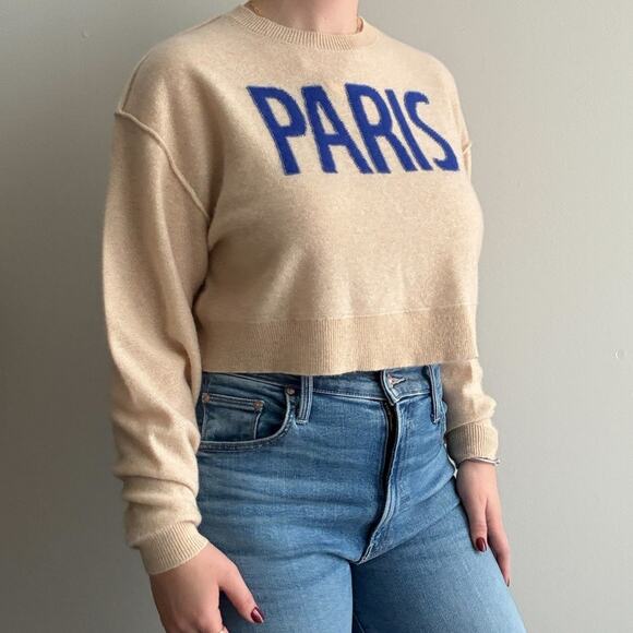 Anthropologie PILCRO The Alani Cashmere Sweater Cropped Crew-neck Blue - Picture 2 of 5